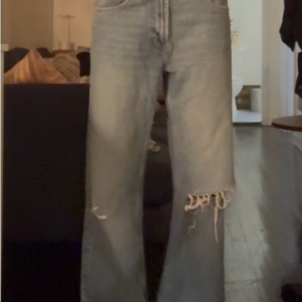 Zara Light Blue Distressed Flare Jeans
